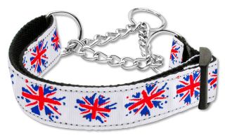   Union Jack Nylon Martingale Chain Limited Slip Loop Pet Dog Collar