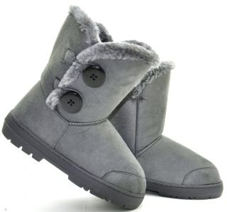 NEW SNOW WINTER WOMENS ALL COLOURS SIDE BUTTON FLAT FUR BOOTS SIZE 3 8