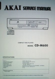    M600 CD PLAYER SERVICE MANUAL BOOK BOUND ENGLISH INC SCHEMATICS PCBS