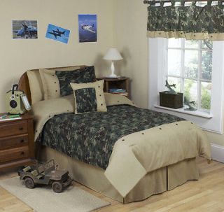 Newly listed GREEN BROWN CAMOUFLAGE KIDS TWIN SIZE BED BEDDING 