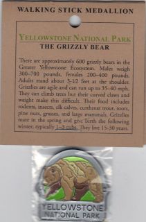 Yellowstone National Park   Grizzly Bear Hiking Stick Medallion, Mint