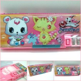 SANRIO Jewel Pets Pink Pencil Case Box 2 Sides w Sharpener