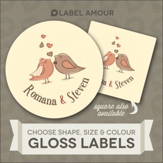   Wedding Favour Sticker Seals Labels  Love Birds  4 Sizes