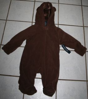   FADED GLORY Brown Teddy Bear Pram Fleece Snowsuit Size 0 3 Months