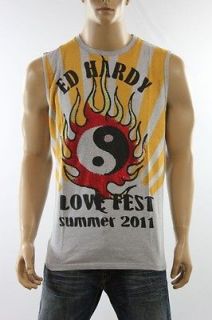   New Ed Hardy Peace Fire Rhinestones Muscle Tank Top Tee T Shirt S