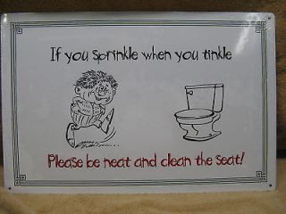 sprinkle when tinkle tin metal sign bathroom funny time left