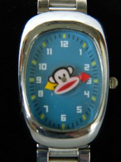 paul frank long face watch blue background stainless steel band