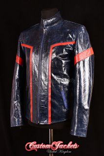    Blue With RED STRIPES New Real Soft Lambskin Leather Biker Jacket