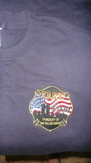 FDNY SEPTEMBER 11, 2001 MEMORIAL NAVY T SHIRT FIRE DEPARTMENT NEW YORK