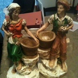 Vintage Universal Statuary Corp Boy& Girl w/ Basket statues #821/823 