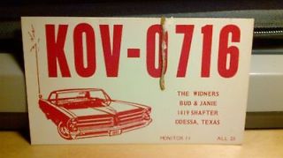   postcard classic car automobile Widner family 1960s Odessa TX Texas
