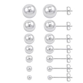 ALL SIZES Sterling Silver High Polished Ball Bead Stud Earrings