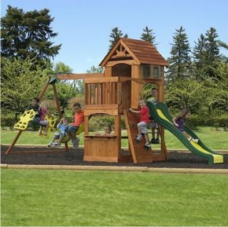 New Kids Big Cedar Swing Set Slide Clubhouse Playground FREE SHIP