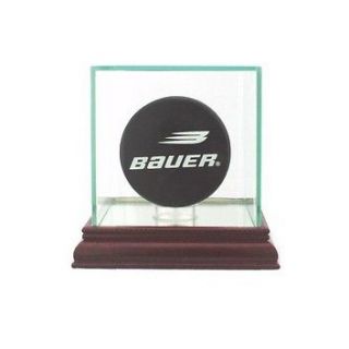 new single hockey puck glass dispaly case nhl ncaa time