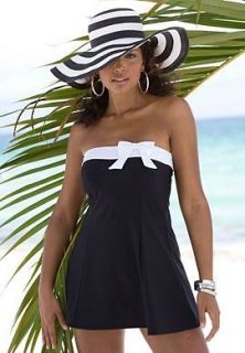 new $ 79 black strapless women s swimdress swimsuit 16w 16