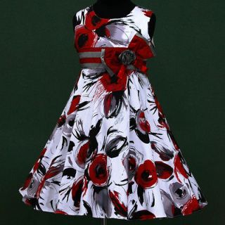 w025 Xmas White Reds Grays Cotton Summer Party Flower Girls Dress 3 