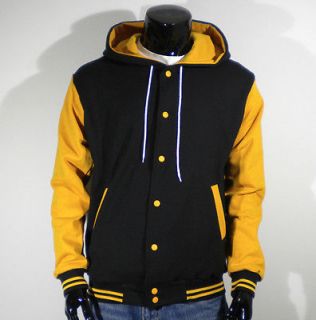 Mens New Varsity Hoodie Baseball Jacket(M/Mustard Yellow&Black 