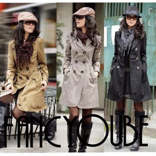 CHIC LONG SLEEVE SLIM FIT LONG STYLE TRENCH DOUBLE BREASTED COAT 