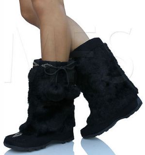 Womens Mukluk Fur Suede Mocassin Flat Boots Black Soda Sku size 5.5 10