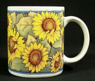 International China Farmhouse Blue Mug Sunflowers Susan Winget