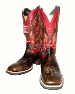 Mens Ariat 10010268 Nighthawk Thunder Brown/Red Square Toe Western 