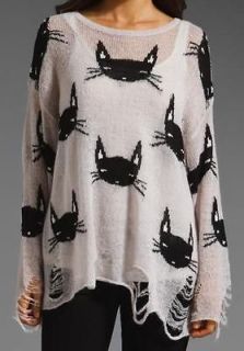 women s wildfox couture cat face lennon sweater size s m