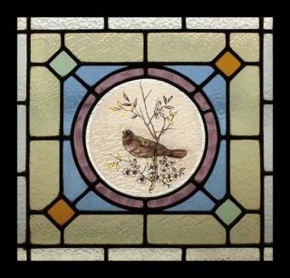 victorian painted bird in blossom stained glass window from united