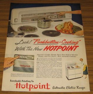 1949 Vintage Ad Hotpoint Automatic Electric Ranges Pushbutton Cooking