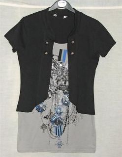 Ex TAMMY SILVER PRINTED T SHIRT with MILITARY STYLE SHRUG Age 10/11 