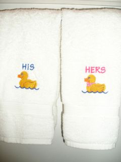 His and Hers 100% Cotton Embroidered hand towel set   Ducks