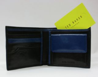 Mens Ted Baker Leather Bifold Wallet   XW05 Coldpot Black & Blue