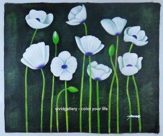 Hand painted Original Signed Oil Painting 20x24 White Poppy Green 