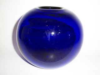 COBALT BLUE GLASS SPHERE VASE~THICK GLASS~ABOUT 5 ACROSS~UNIQUE PIECE 