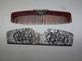 VINTAGE EARLY 1900S SCENIC DENMARK SILVER PLATE HAIR COMB & CASE
