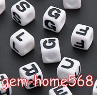250 black white acrylic cube alphabet beads 7mm a022 from
