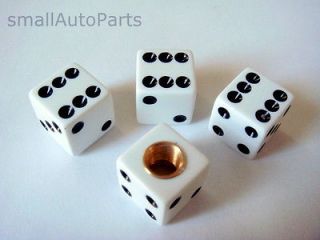 White Dice Tire/Wheel Stem Air Valve CAPS cube covers set