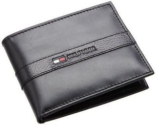 NEW TOMMY HILFIGER RANGER BLACK LEATHER PASSCASE CARD BILLFOLD ID 