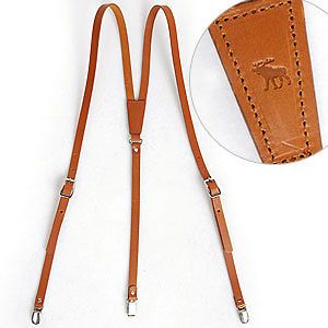 Genuine leather Suspenders Y Back Retro Braces Clip On Brown Tan Camel