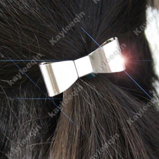 Trendy Polish Silver Metal Bow Hair Cuff Wrap Pony Tail Holder Band 
