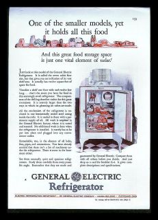 GENERAL ELECTRIC REFRIGERATOR SMALLER MODEL  1928 PRINT AD