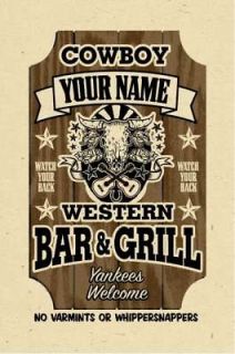 your name on a cowboy bar grill poster personalized time