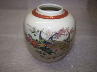 Vintage 4 x 4 Cream, Red and Gold Satsuma Peacock Vase from 1979