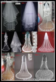 New 9 Style Whites/Ivory Wedding Veils Bridal Cathedral Veil Comb Free 