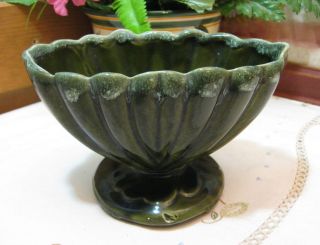 Vintage USA Pottery Green Drip Glaze Small Footed Planter