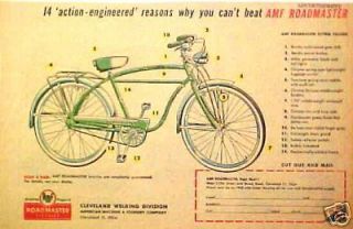 1956 amf roadmaster bicycle bike flying falcon print ad time