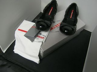 NIB Prada Sport Black Patent Leather Bow Ballet Flats Size 37 3F5283