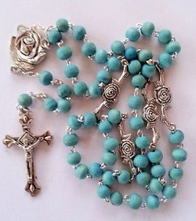 wooden catholic rosary beads necklace virgin mary holy land long chain 