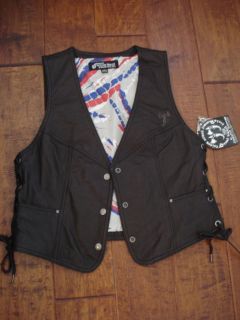 black leather volcom vest size medium