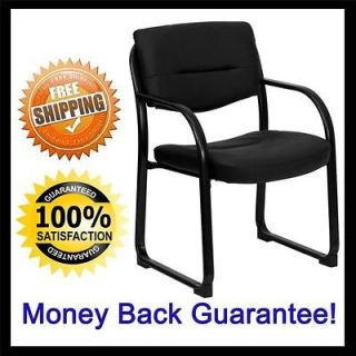  Strong Black Leather Reception Office Side Chair Waiting Room 11487