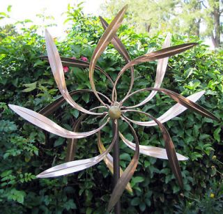 Kinetic Copper Wind Sculpture Dual Spinner   Dancing Willow Leaves